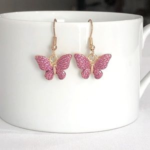 Pink and Gold Butterfly Earrings